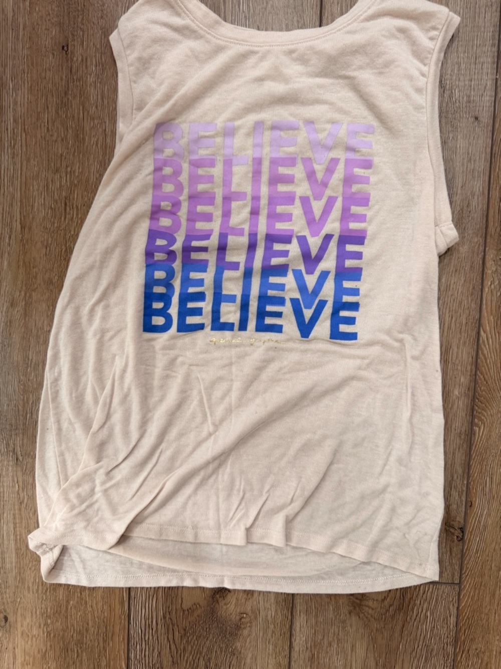 Spiritual Gangster Cream Tank with Lavender-to-Blue BELIEVE Print 0141